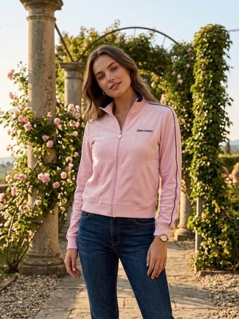 JUICY COUTURE Cotton Velour Pickleball Jacket Women’s L Pink (small flaw)